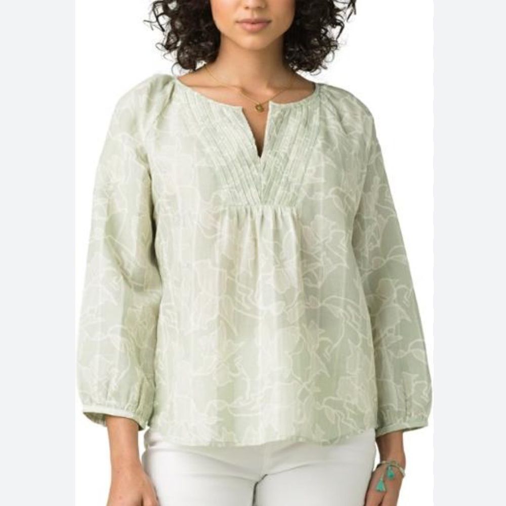 prAna Leonardo Green White Floral Top Women’s Medium